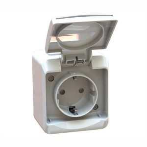 Stikkontakt enkel påvegg Hvit Egant AMG55 med jord/med lokk-0