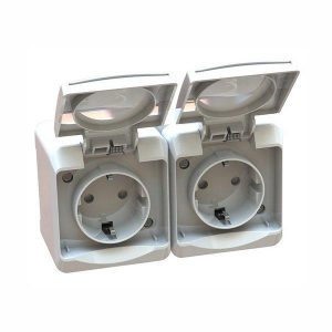 Stikkontakt dobbel påvegg Hvit Egant AMG70 med jord/med lokk-0