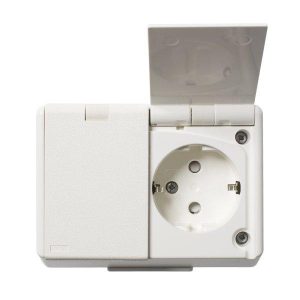 Stikkontakt dobbel påvegg Hvit RS1090UPT med jord/med lokk-El-0