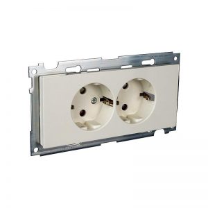 Stikkontakt dobbel innfelt Hvit PL 1092PT med jord kun sentralplate-El-0