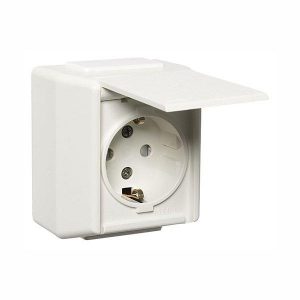 Stikkontakt enkel påvegg Hvit RS1054UPT med jord/med lokk-El-0