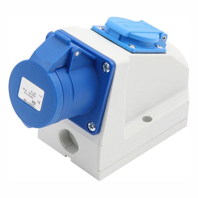 Rundstift Stikkontakt påvegg 3-FAS 316-9 230V Blå IP44 + Schuko-0 Rundstift Stikkontakt påvegg 3-FAS 316-9 230V Blå IP44 + Schuko-0