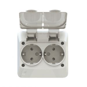 Stikkontakt dobbel innfelt Hvit Egant AMG35 med jord/med lokk-0