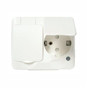 Stikkontakt dobbel påvegg Hvit ARTIC med jord/med lokk-Sn-0